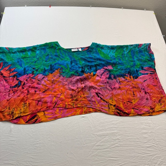 Lightweight Airy Colorful Abstract Poncho Top 100% Silk - Picture 7 of 7